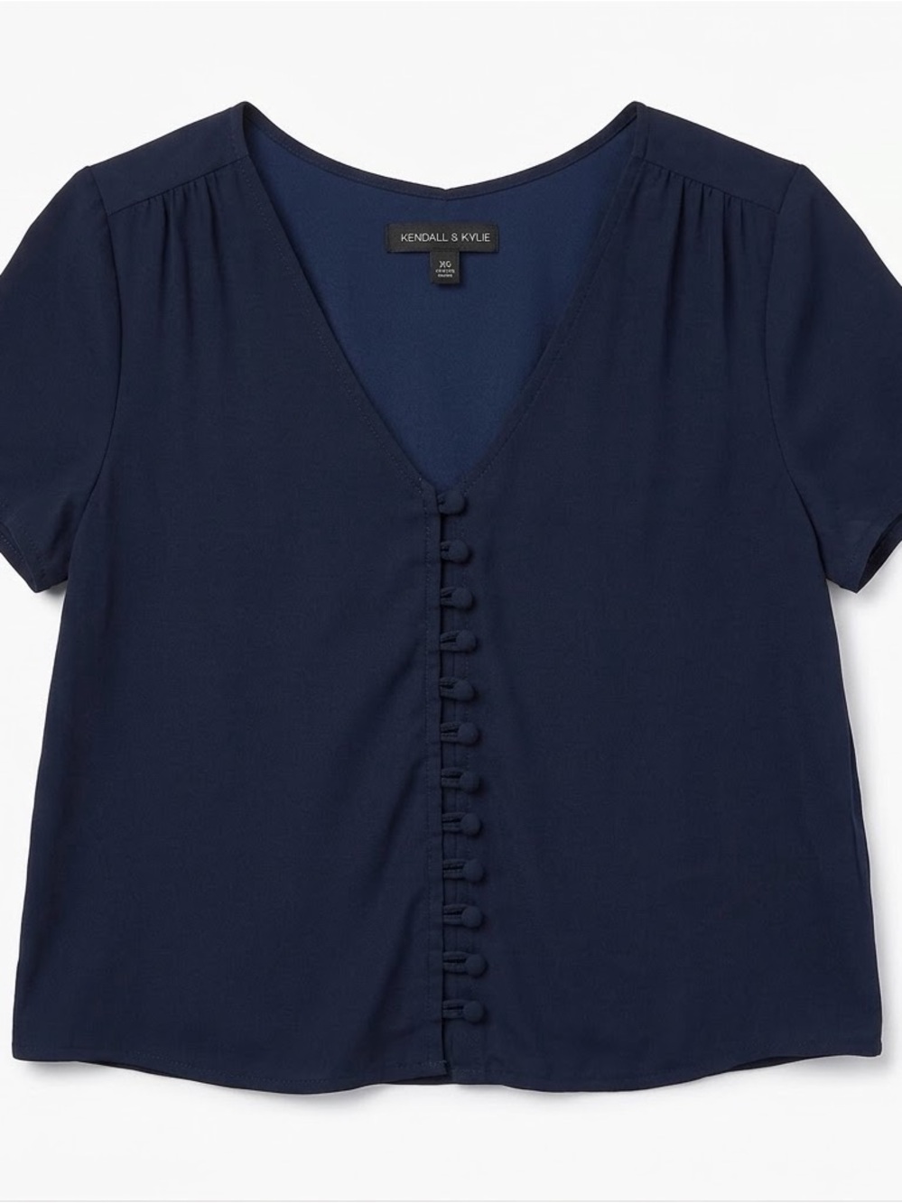 Kendall & Kylie Black V-Neck Button-Detail Short Sleeve Crop Top XS